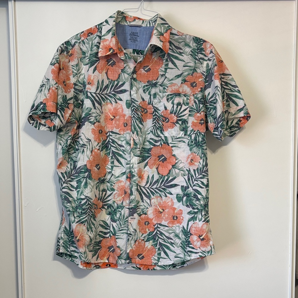 Izod Floral Button Down Shirt in Orange and Green